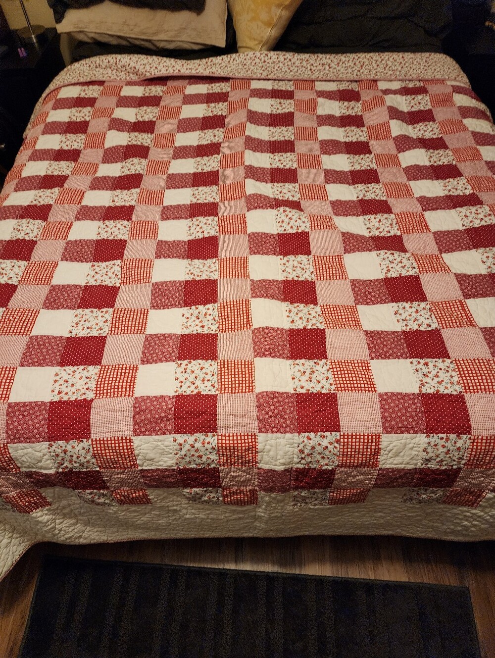 Handmade floral red gingham quilt